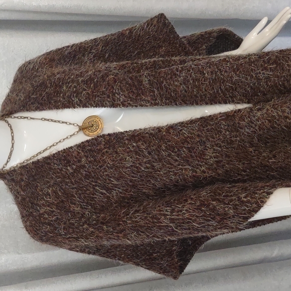 Bryn Walker Fall Poncho Wrap Open Long Fringe Bohemian Sweater Wool Shaggy Coat - Picture 4 of 8